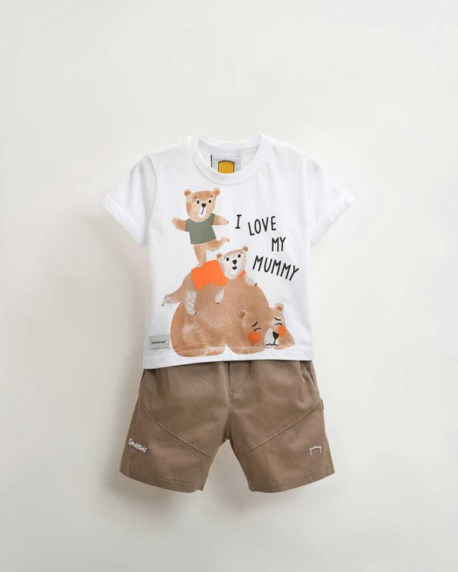 ست بیرونی شلوار کتان طرح تدی مامی 2 تا 5 سال