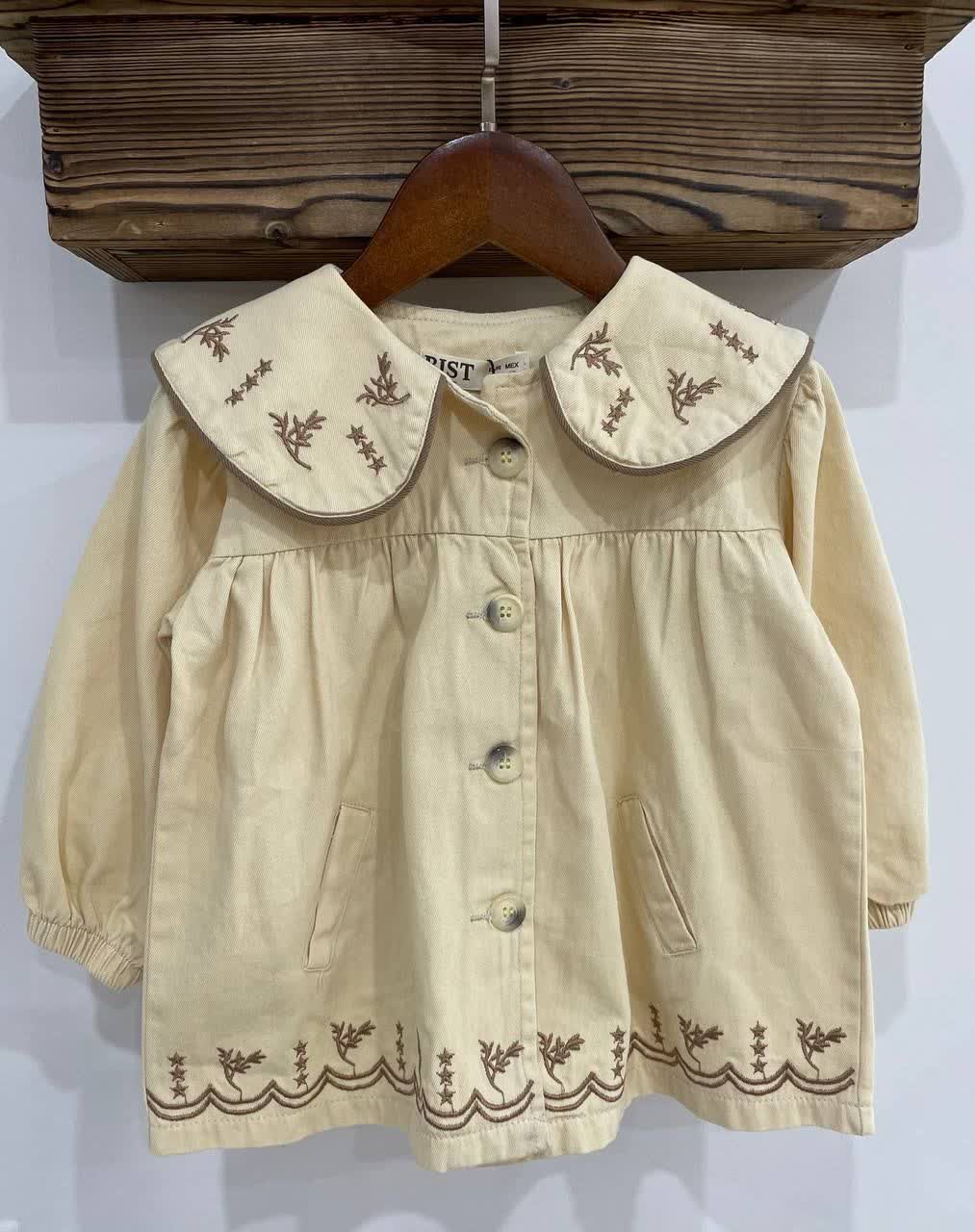 پیراهن دخترانه یقه گلدوزی کتان 1 تا 6 سال