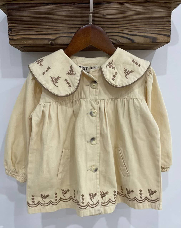 پیراهن دخترانه یقه گلدوزی کتان 1 تا 6 سال