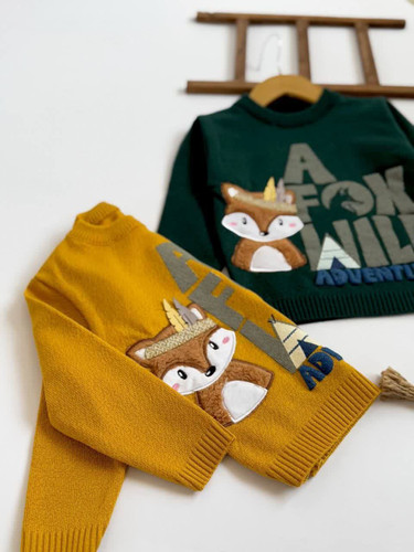 بلوز بافت 6 تا 9 سال طرح روباه سرخپوست