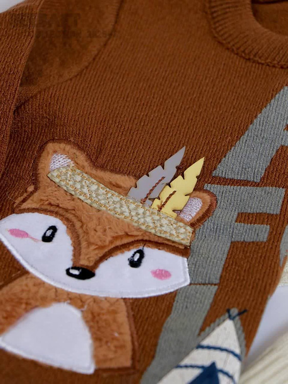 بلوز بافت 6 تا 9 سال طرح روباه سرخپوست