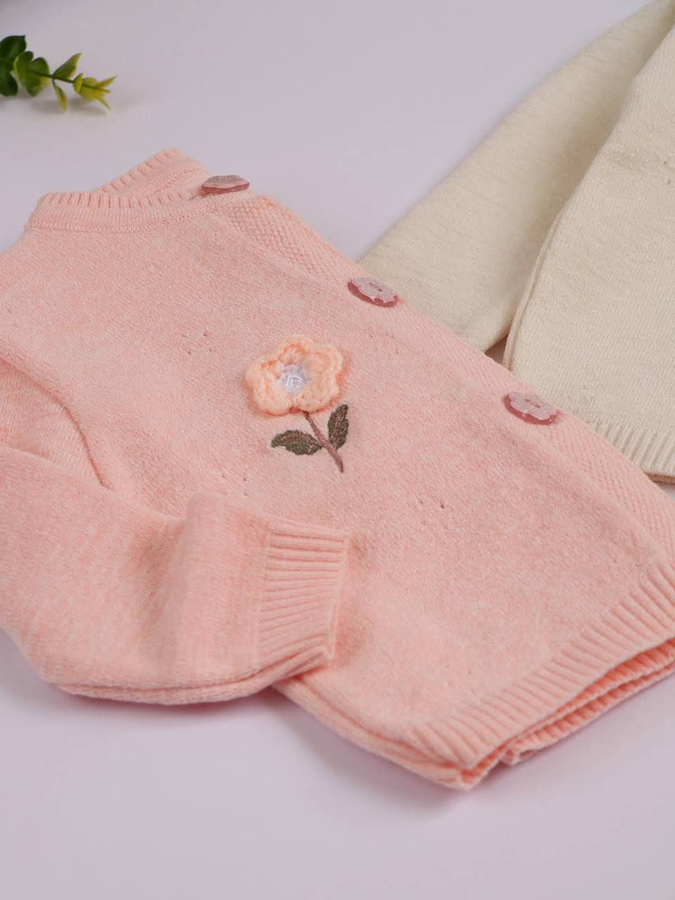 ژاکت بافت گل برجسته 2 سال