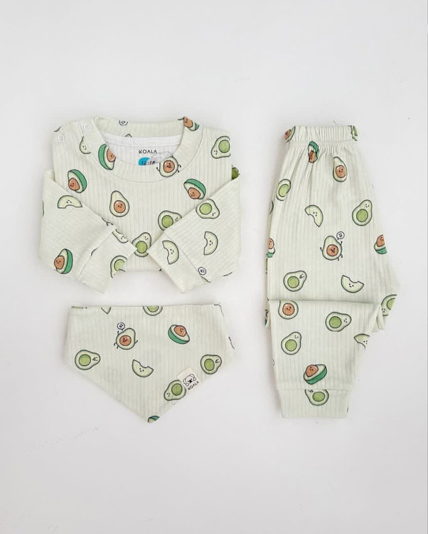 ست نوزادی سه تکه نوزادی طرح آواکادو تا 3 سال