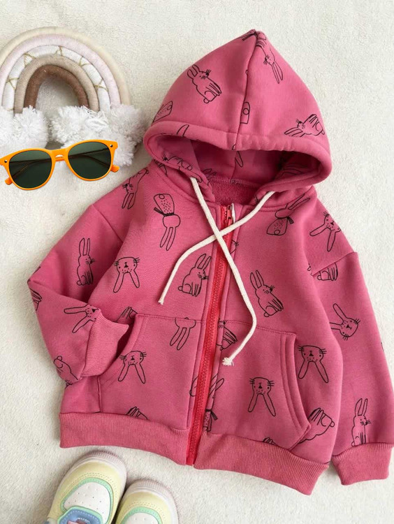 سویشرت دخترانه داخل خز با کلاه ضخیم 2 تا 5 سال با ست مادر