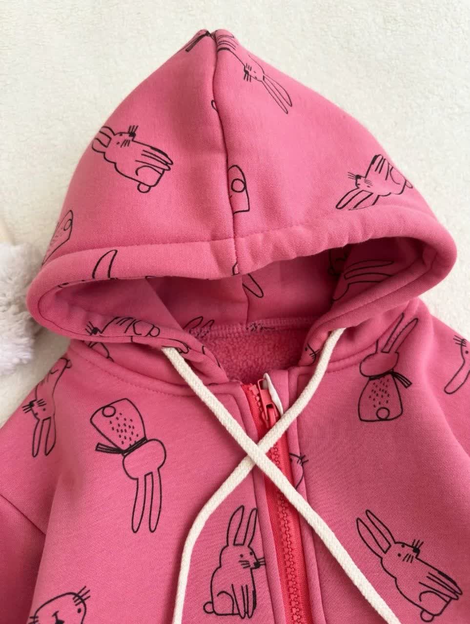 سویشرت دخترانه داخل خز با کلاه ضخیم 2 تا 5 سال با ست مادر