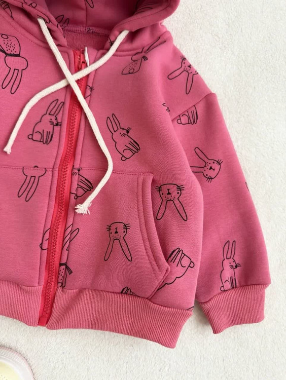 سویشرت دخترانه داخل خز با کلاه ضخیم 2 تا 5 سال با ست مادر