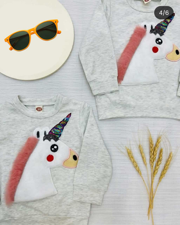 بلوز دورس دخترانه طرح تک شاخ 2 تا 5 سال