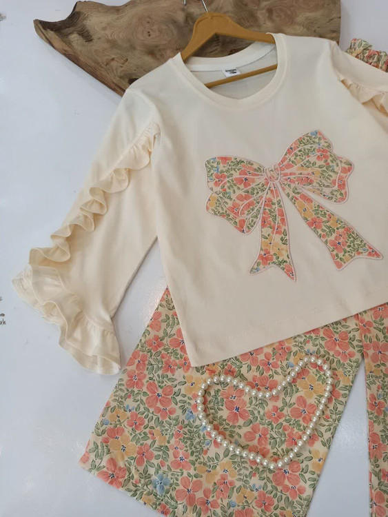 بلوز و شلوار دخترانه طرح پاپیون آستین فرشته 4 تا 13 سال