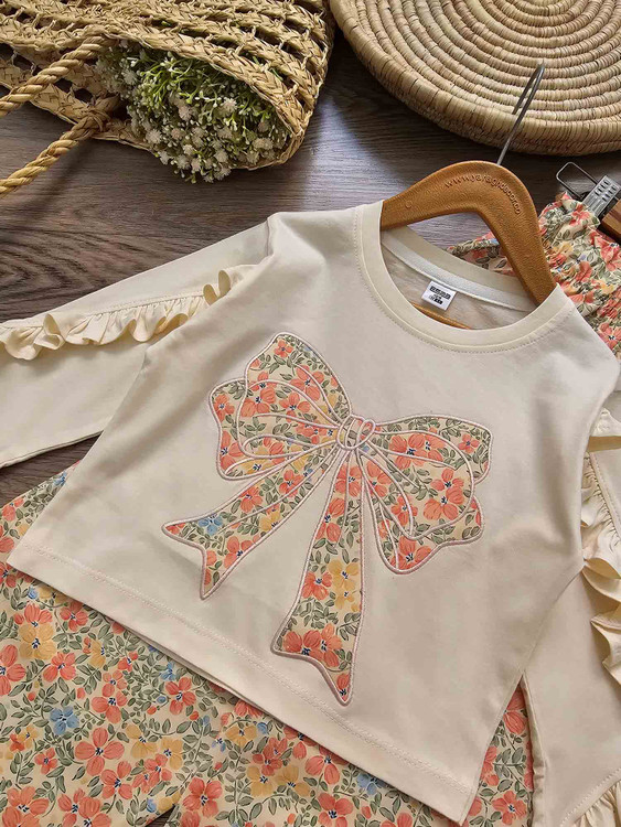 بلوز و شلوار دخترانه طرح پاپیون آستین فرشته 4 تا 13 سال