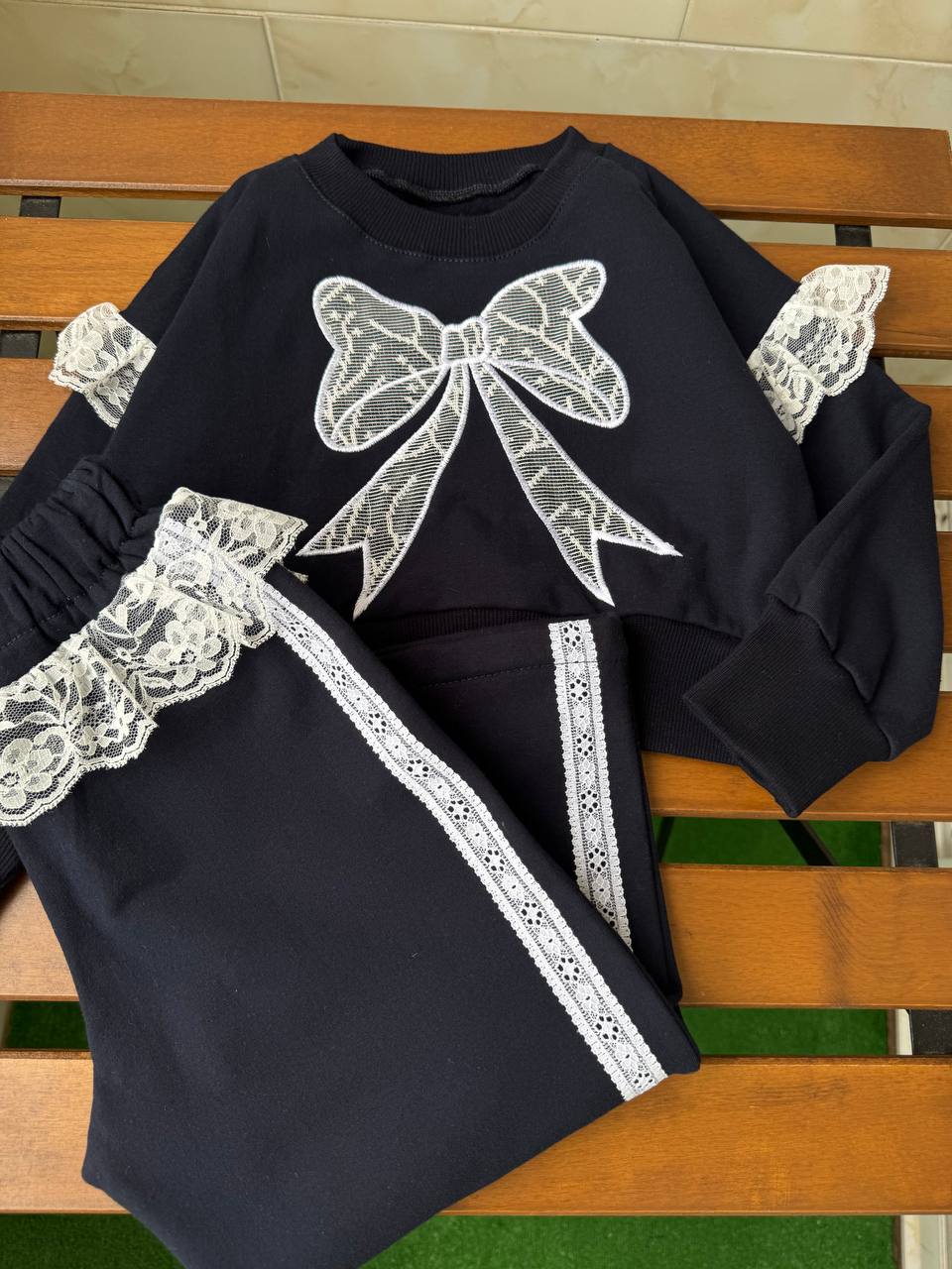 ست بلوز و شلوار پاپیون تور دار 2 تا 9 سال