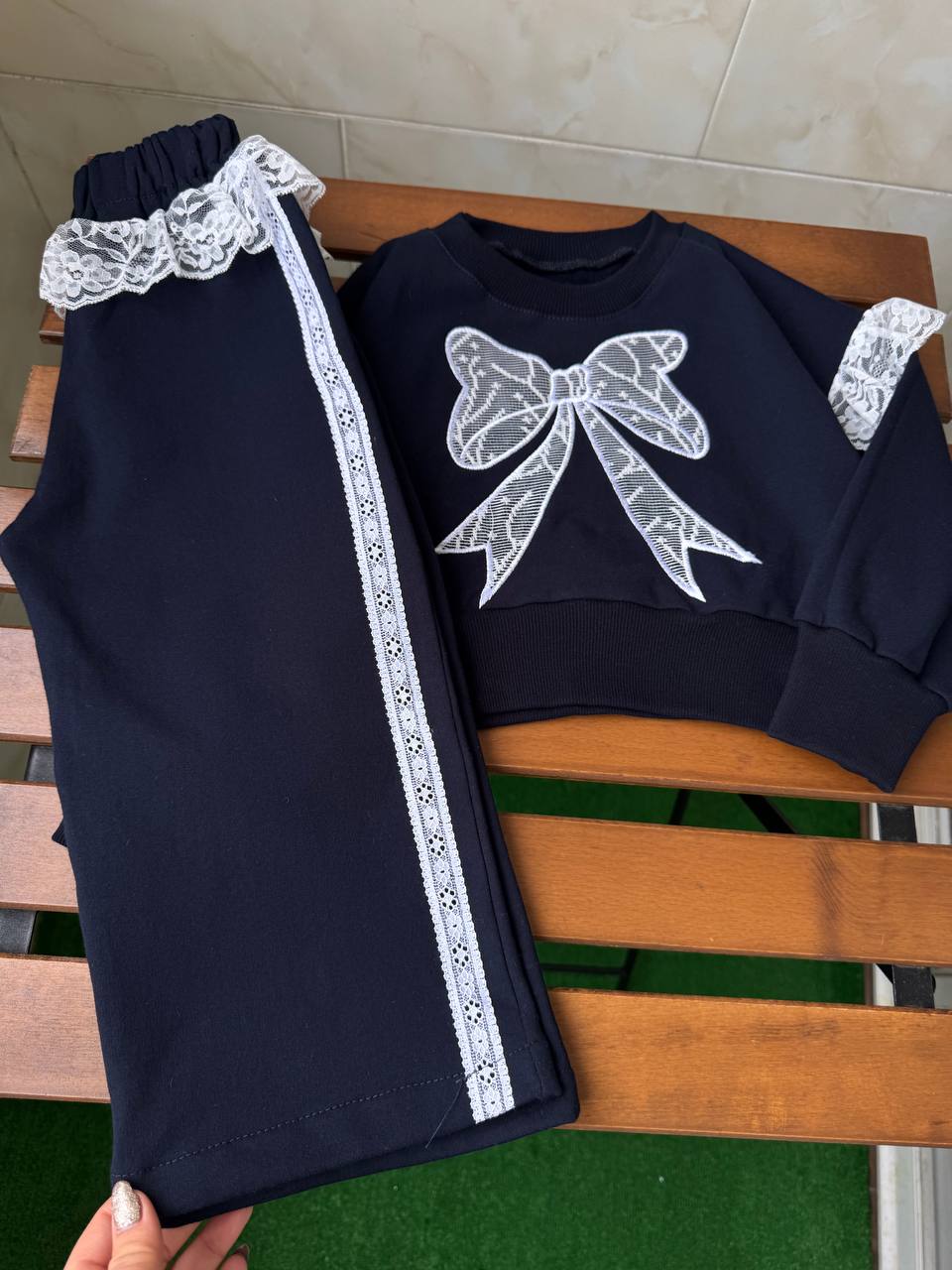 ست بلوز و شلوار پاپیون تور دار 2 تا 9 سال