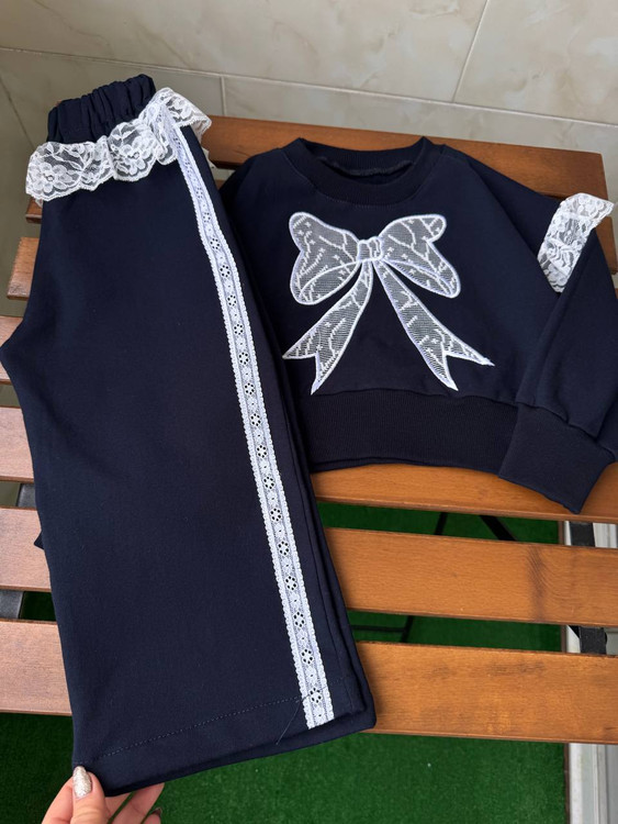 ست بلوز و شلوار پاپیون تور دار 2 تا 9 سال