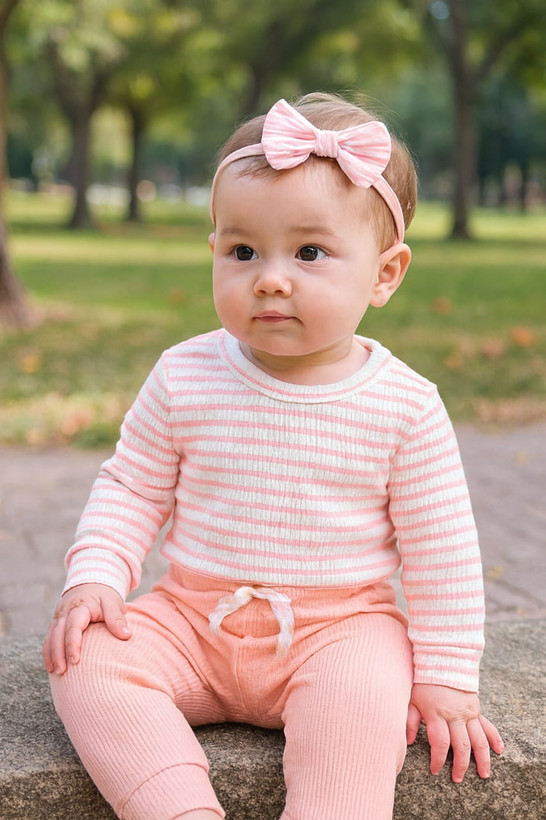 ست بلوز و شلوار سه تکه دخترانه با هد 3 تا 12 ماه