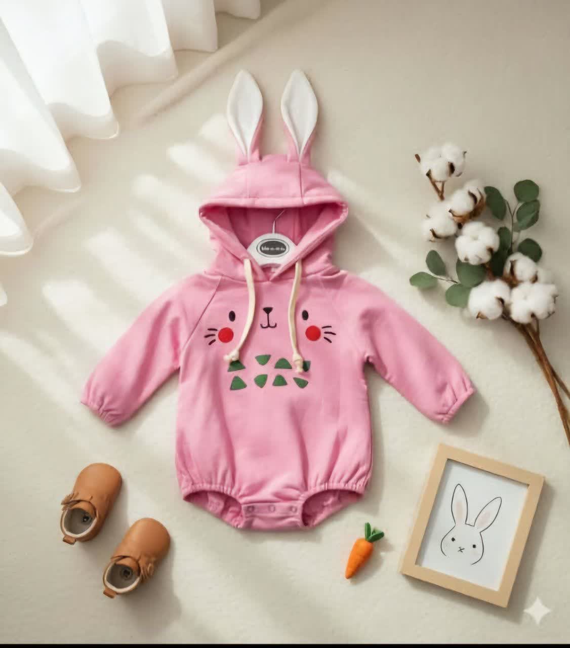 سرهمی هودی 3 تا 9 ماه مدل کلاه خرگوشی