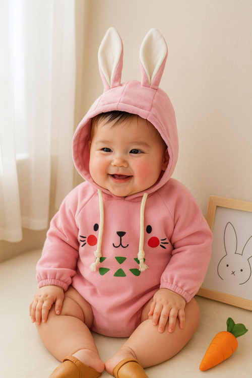 سرهمی هودی 3 تا 9 ماه مدل کلاه خرگوشی