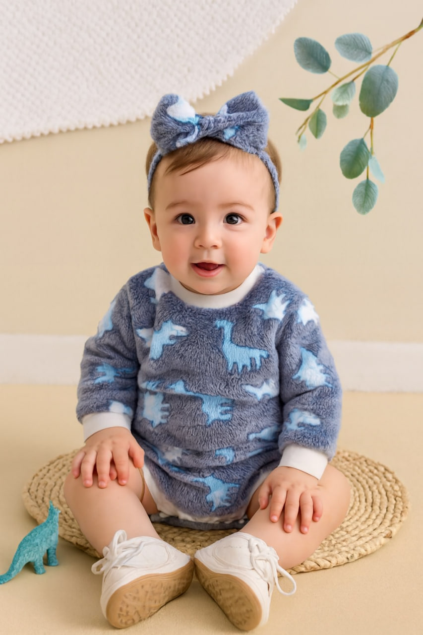 بادی زیردکمه آستین بلند نوزادی 9 تا 24 ماه طرح دایناسوری