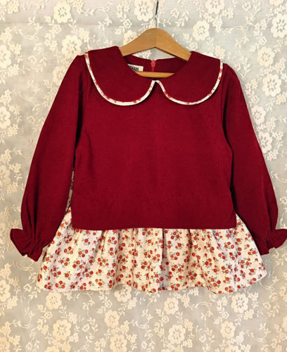 شومیز مخمل کبریتی دامن دار 3 تا 8 سال