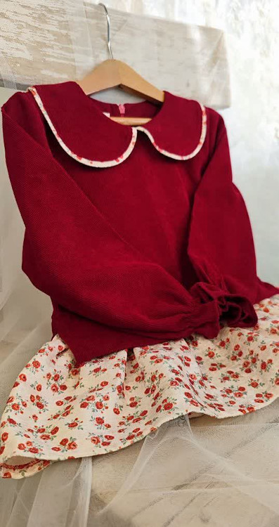 شومیز مخمل کبریتی دامن دار 3 تا 8 سال