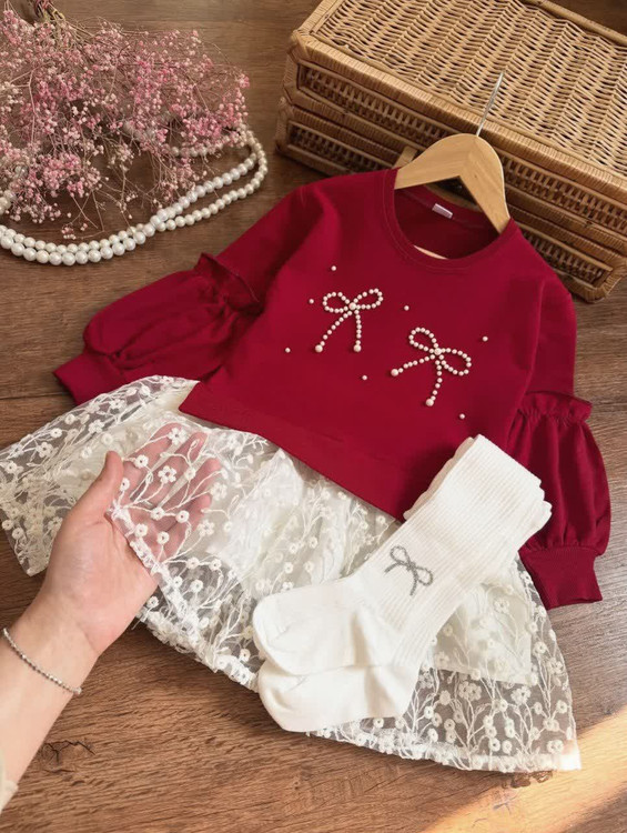 پیراهن تور مروارید دخترانه 2 تا 9 سال