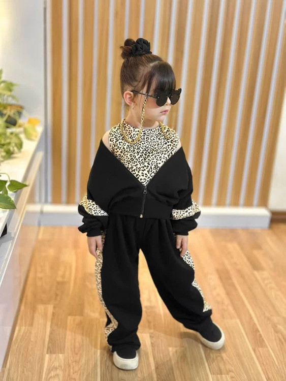 سه تیکه سویشرت شلوار دورس پلنگی 3 تا 12 سال