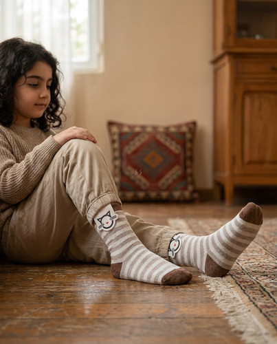 جوراب پنبه ساق دار رینگی بچه گانه مدل لارا 3 تا 10 سال