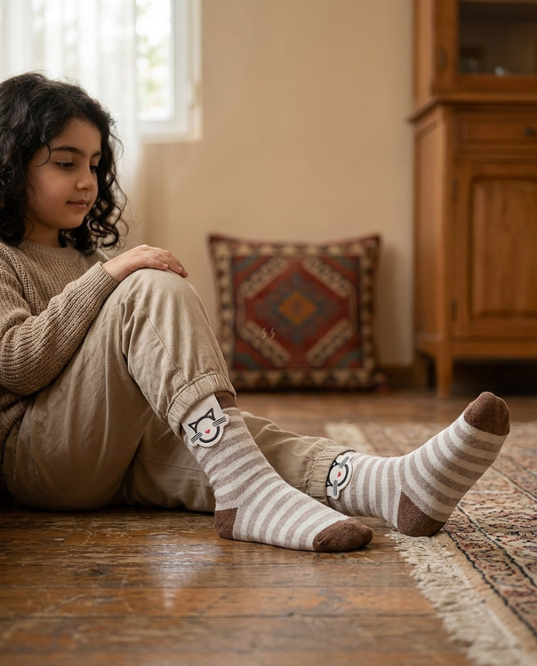 جوراب پنبه ساق دار رینگی بچه گانه مدل لارا 3 تا 10 سال