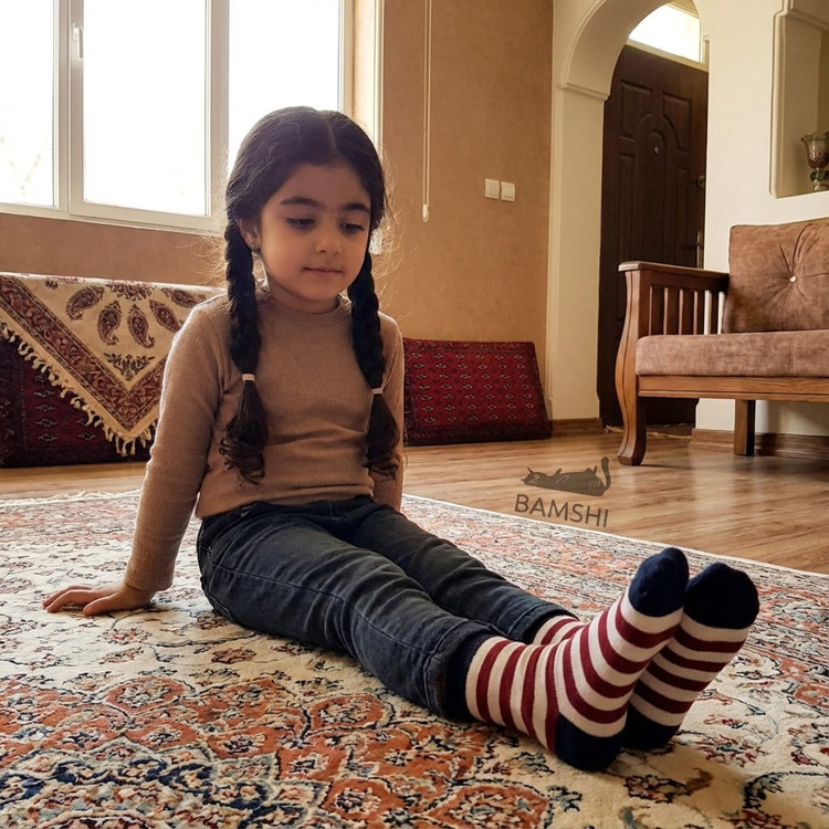 جوراب پنبه ساق دار رینگی بچه گانه مدل لارا 3 تا 10 سال