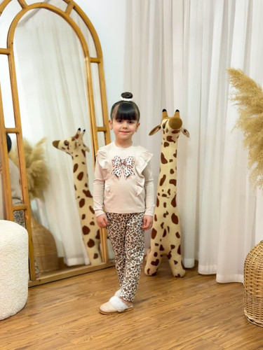 ست بلوز و شلوار دخترانه پاپیون پلنگی 3 تا 12 سال