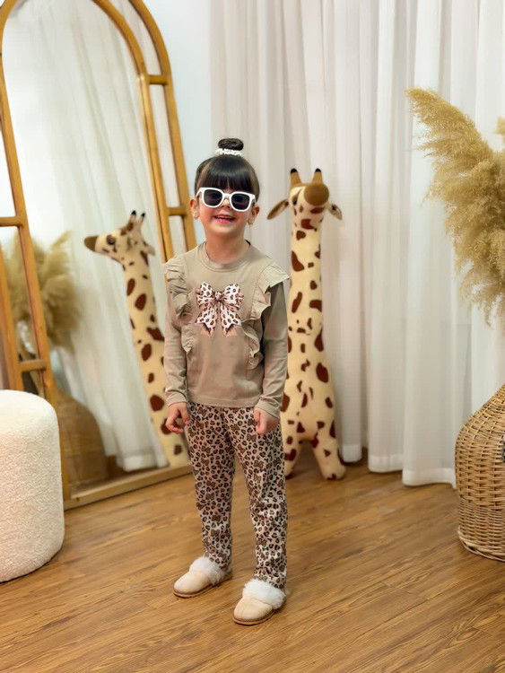 ست بلوز و شلوار دخترانه پاپیون پلنگی 3 تا 12 سال