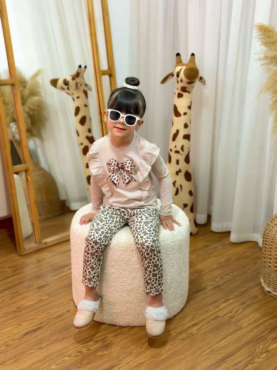 ست بلوز و شلوار دخترانه پاپیون پلنگی 3 تا 12 سال