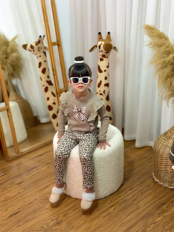 ست بلوز و شلوار دخترانه پاپیون پلنگی 3 تا 12 سال