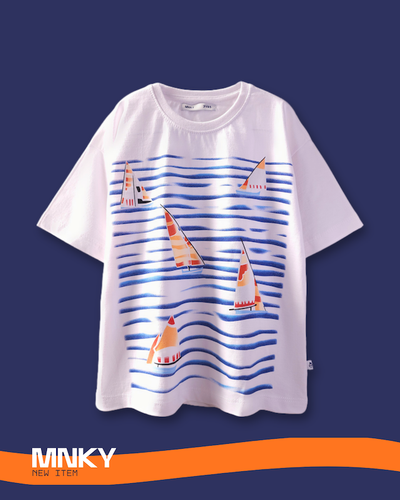 تیشرت سفید 7 تا 10 سال طرح طرح قایق مایورال