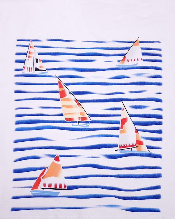 تیشرت سفید 7 تا 10 سال طرح طرح قایق مایورال