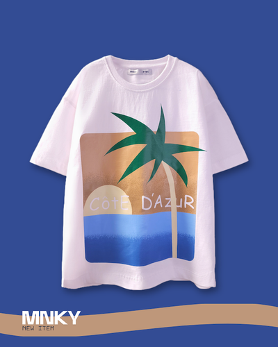 تیشرت سفید 7 تا 10 سال طرح طرح نخل برگ سبز