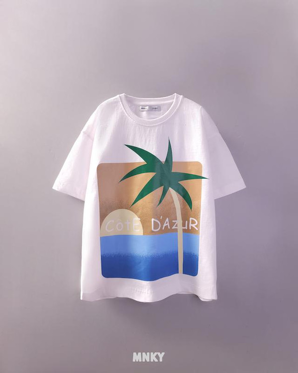 تیشرت سفید 7 تا 10 سال طرح طرح نخل برگ سبز