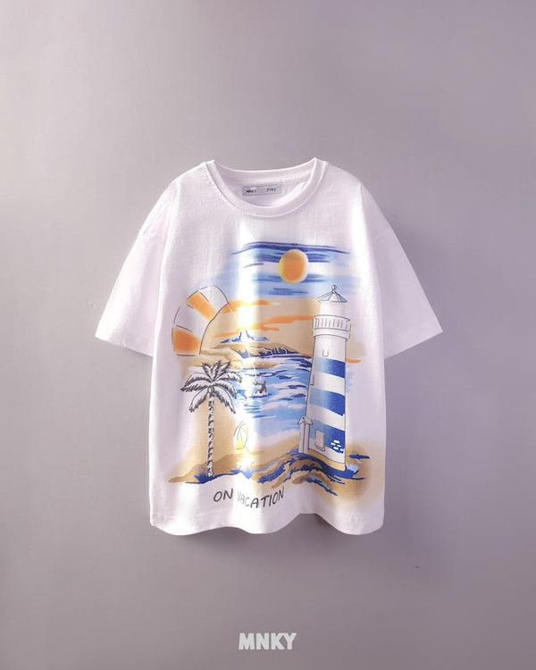 تیشرت سفید 7 تا 10 سال طرح فانوس دریایی