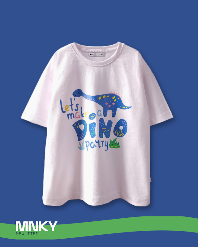 تیشرت سفید 7 تا 10 سال طرح داینو پارتی dino party