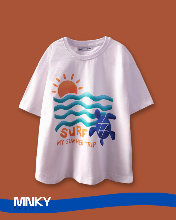 تیشرت سفید بچگانه 7 تا 10 سال طرح لاکپشت