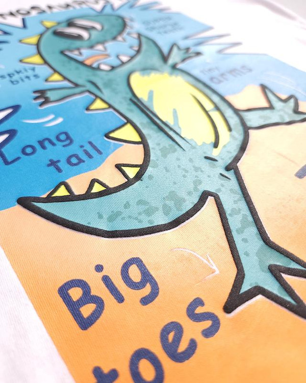 تیشرت سفید بچگانه 7 تا 10 سال طرح تی رکس آبی