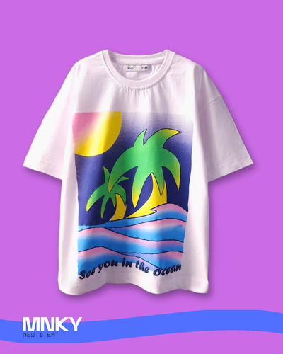 تیشرت سفید بچگانه 7 تا 10 سال طرح نخل هفت رنگ