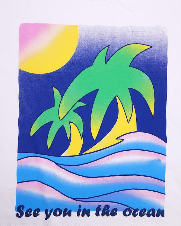 تیشرت سفید بچگانه 7 تا 10 سال طرح نخل هفت رنگ