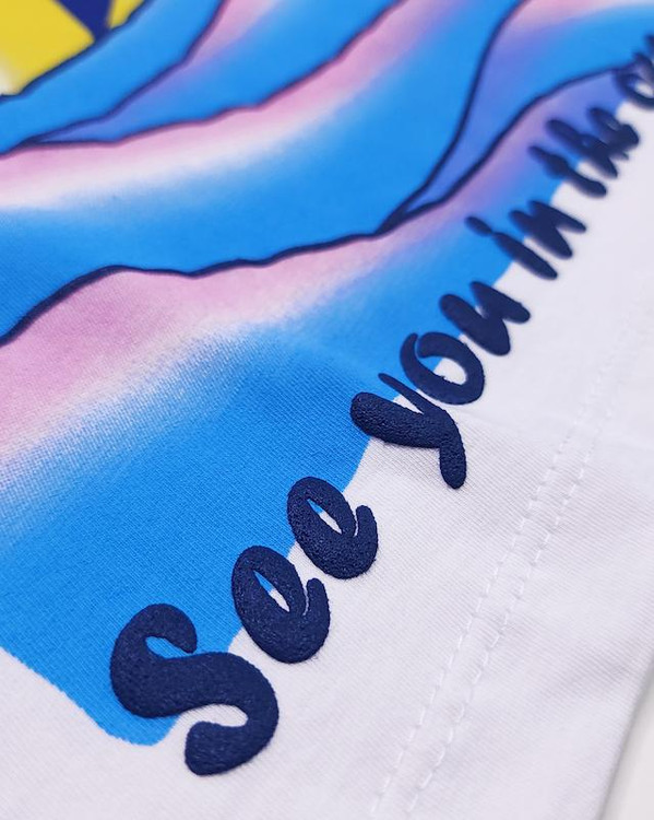 تیشرت سفید بچگانه 7 تا 10 سال طرح نخل هفت رنگ