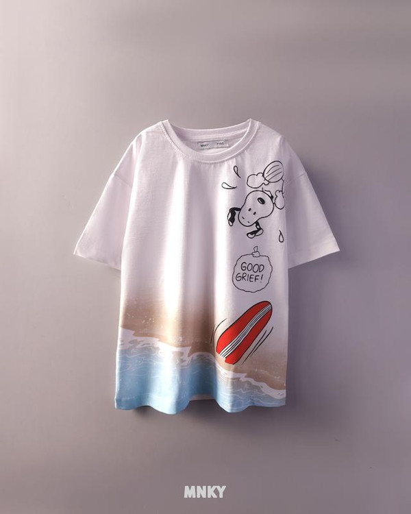 تیشرت سفید بچگانه 7 تا 10 سال طرح اسنوپی تخته شنا