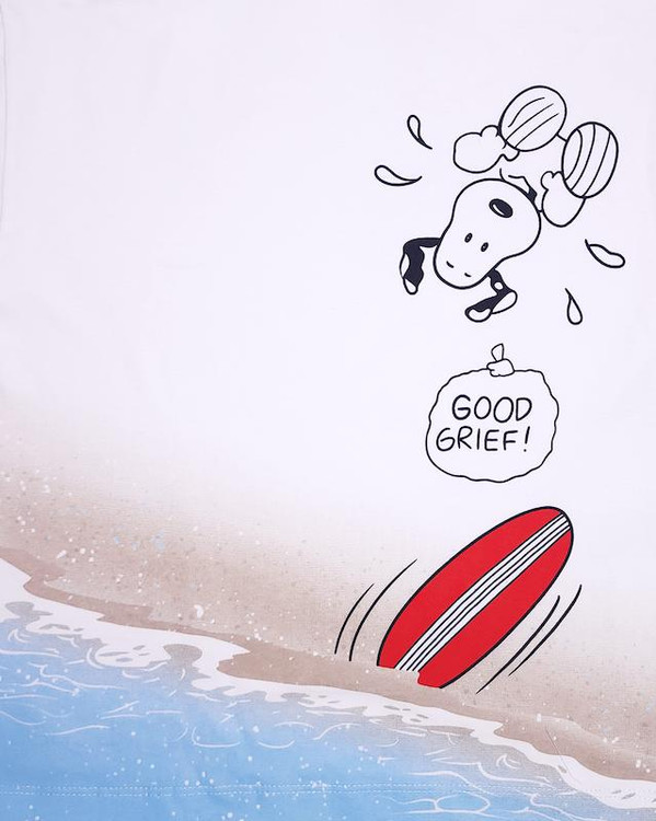 تیشرت سفید بچگانه 7 تا 10 سال طرح اسنوپی تخته شنا