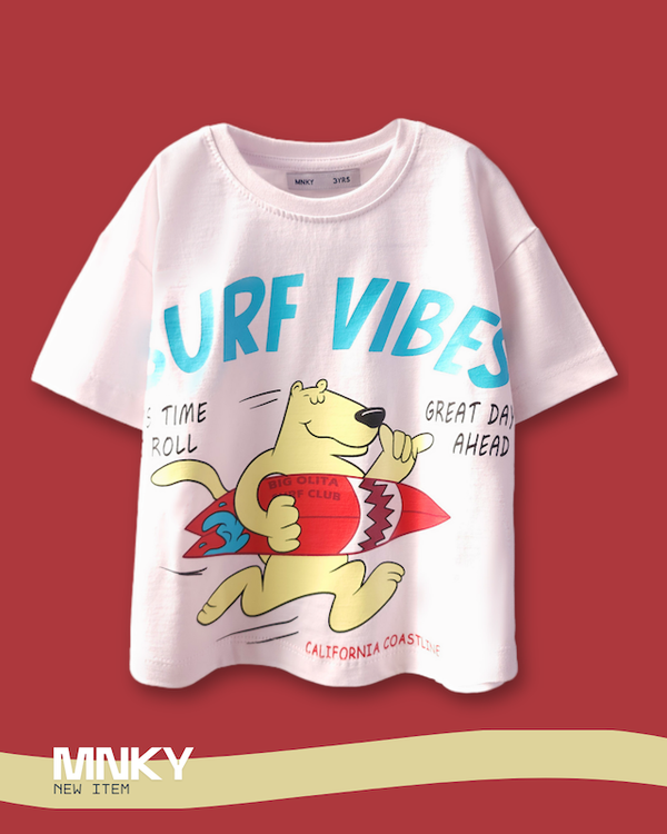 تیشرت سفید بچگانه 3 تا 6 سال طرح خرس و تخته شنا