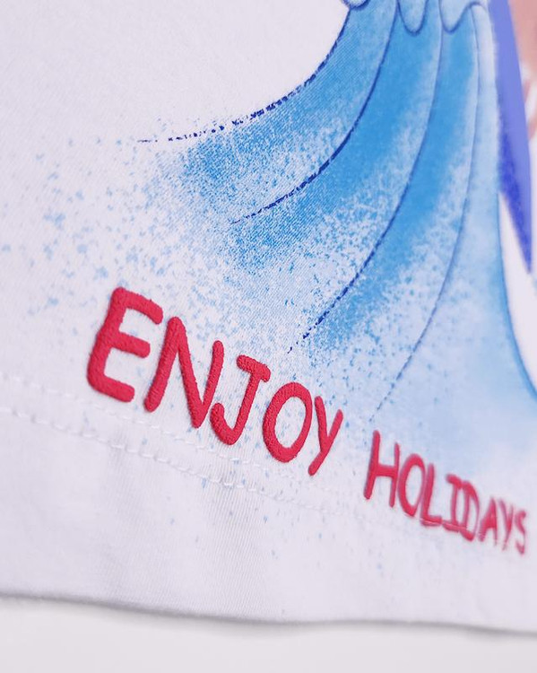 تیشرت سفید بچگانه 3 تا 6 سال طرح خرچنگ موج سوار