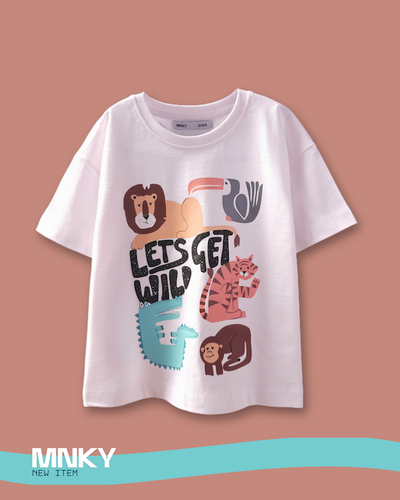 تیشرت سفید بچگانه 3 تا 6 سال طرح حیوانات جنگل