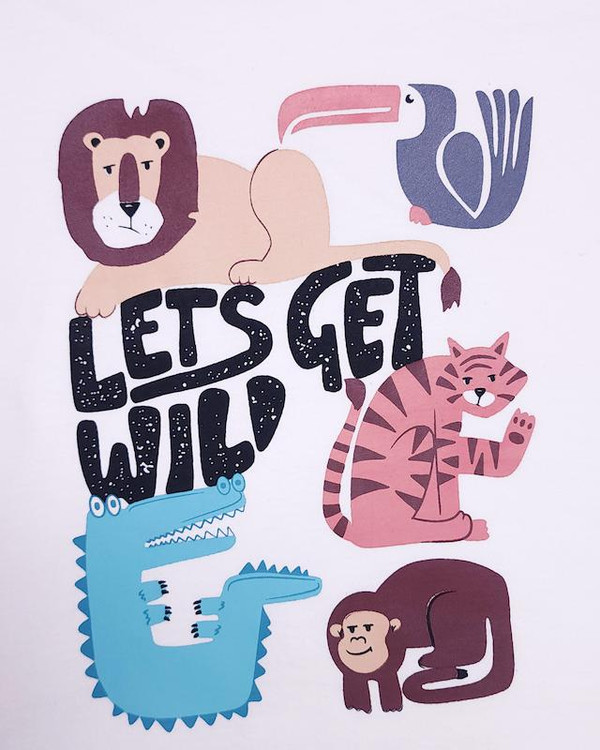 تیشرت سفید بچگانه 3 تا 6 سال طرح حیوانات جنگل