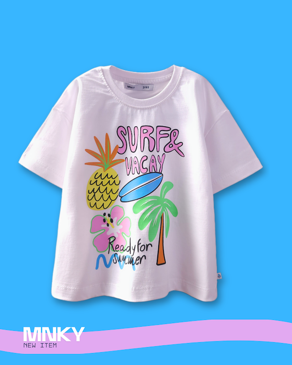 تیشرت سفید بچگانه 3 تا 6 سال طرح آناناس هاوایی