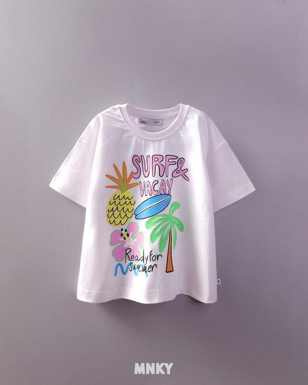 تیشرت سفید بچگانه 3 تا 6 سال طرح آناناس هاوایی